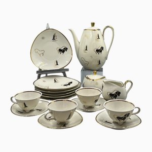 Vintage Mocha Service in Ivory Porcelain by Winterling, 1950s, Set of 11