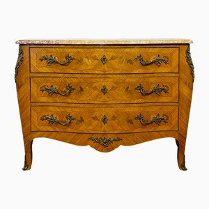 Louis XV Inlaid Chest of Drawers with Marble Top, 1900s