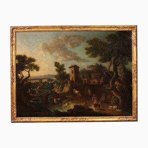 Artista italiano, Paesaggio di campagna con figure, 1680, Olio su tela