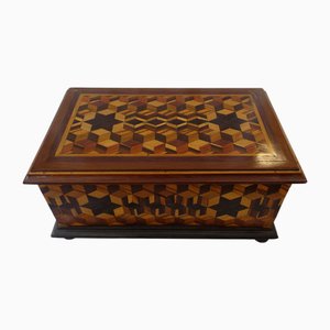 Vintage Folk Art Marquetry Box, 1940s