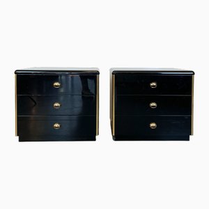 Black and Gold Bedside Tables, 1980s, Set of 2