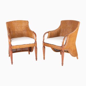 Set mit Sesseln aus Holz & Korbgeflecht, 1970er