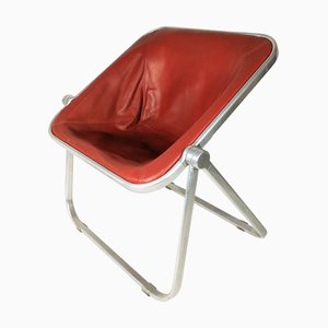 Silla plegable Plona de escay rojo y aluminio de G. Piretti para Anonima Castelli, años 60