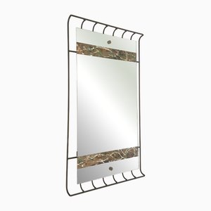 Italienischer Metallgitter mit Wandspiegel aus Messing & Holz, 1950er