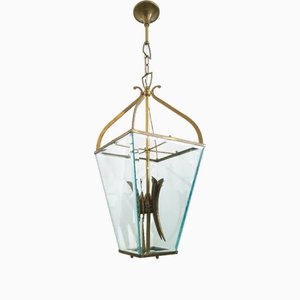 Mid-Century Modern Italian Faceted Glass and Brass Pendant in the style of G. Ulrich, 1940s