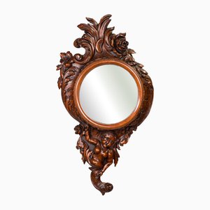 Antiker italienischer Rokoko Spiegel aus geschnitztem Obstholz, 1900