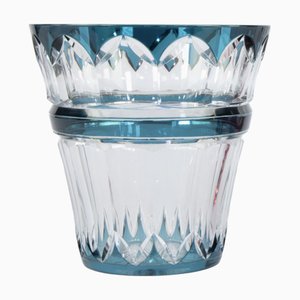 Blue Clear Cut Crystal Vase from Val Saint Lambert, 1950s