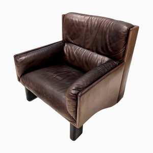 Chaise Vintage en Cuir Marron, Italie, 1970s