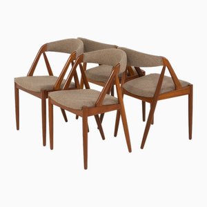 Model 31 Teak Chairs in Natural Wool by Kai Kristiansen for Schou Andersen, Denmark, 1960s, Set of 4