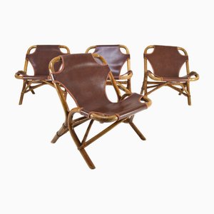 Fauteuils Mid-Century Modernes en Bambou, Espagne, 1960, Set de 4