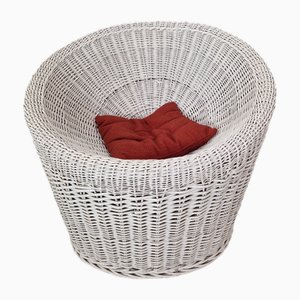 Vintage White Painted Rattan Pod Chair, 1970s