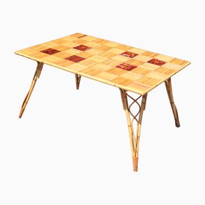 Tavolo da pranzo in vimini e ceramica di Audoux-Minet, 1950