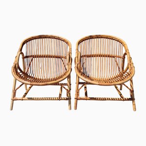 Set of Rattan Armchairs by Audoux-Minet, 1950