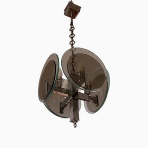 Lámpara colgante Art Déco vintage de metal cromado y vidrio, Italia, años 70