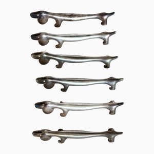 Porte-Couteaux Teckel Vintage en Métal Argenté Patiné, 1970s, Set de 6