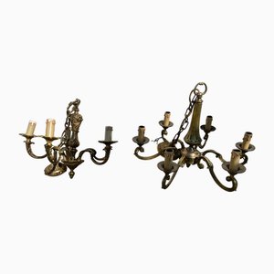 Louis XV Style Brass Chandeliers, 1950s, Set of 2