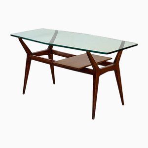 Wooden Coffee Table with Glass Top, 1950s