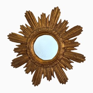 Golden Wood Sun Shaped Mirror, 1960s