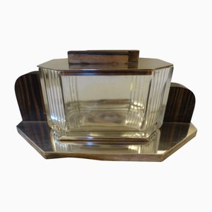 Art Deco Glass and Chrome Metal Biscuit Jar, 1930s
