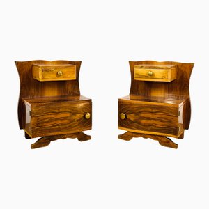 Art Deco Walnut Bedside Tables, 1940s, Set of 2