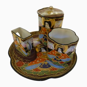 Servizio da fumo in porcellana Satsuma, Giappone, XX secolo, set di 4
