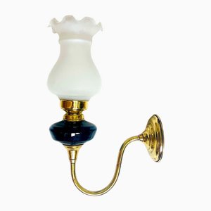 Art Nouveau Style Brass Wall Sconce with Frosted Glass Tulip Lampshade, 1960s