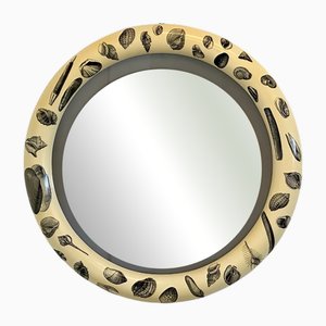 Round Backlit Mirror Painted with Sea Shell Motif, 1960s