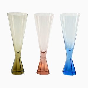 Kristallgläser mit Prismatischem Gestell von Friedrich, 1970er, 3er Set