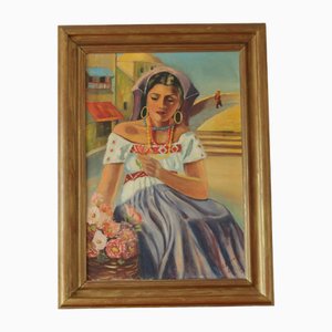 E. Blomberg, Mexican Lady, 1950, Grande olio su tela