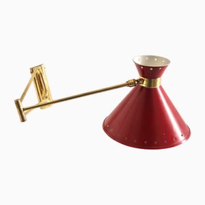 Lampada da parete articolata Diabolo rossa di Rene Mathieu per Lunel, anni '50