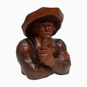 Schwarzwälder Herren mit Pfeife aus geschnitztem Holz, 1923