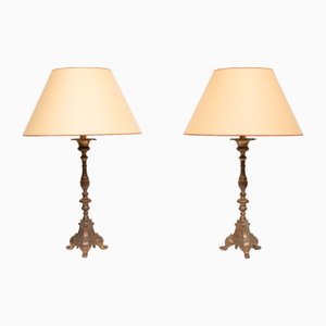 Tischlampen aus Vergoldeter Bronze mit Lampenschirmen, Frankreich,1880er, 2er Set
