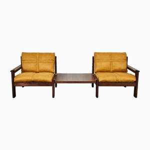 Sillones brutalistas Mid-Century modulares con mesa integrada de Carl Straub, Alemania, años 70. Juego de 3