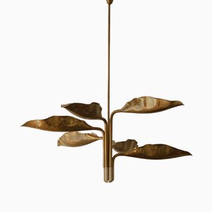 Chandelier with Perforated Brass Leafs by A. Lelii, Italy, 1950s