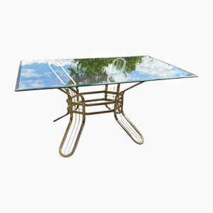 Brass and Glass Dining Table, Italy, 1970s