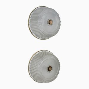 Ceiling Lamps in Glass and Brass, Italy, 1940s, Set of 2