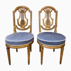 Louis XVI Style Chairs in Gilded Wood, 1930s, Set of 2