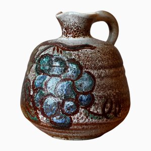 Ceramic Wine Grape Pitcher by the Potters of Accolay, 1960s