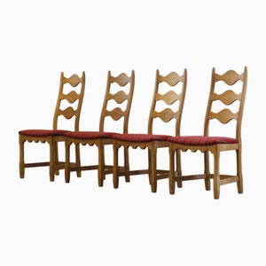 Brutalistische Vintage Eichenholz Stühle im Stil von Henning Kjærnulf, 1960er, 4er Set
