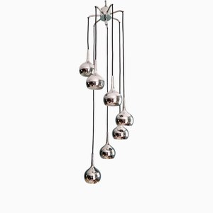 Large Waterfall Chandelier in Chromed Metal by Hans Agne Jakobsson for Hans-Agne Jakobsson AB Markaryd, 1960s
