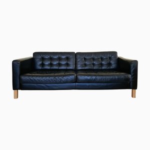 Large Art Deco Black Leather Sofa