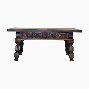 19th Century Spanish Low Console Table with Solomonic Legs & Two Carved Drawers, 1890