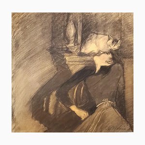 Charles Maurin, Frau mit Katze, Bleistiftzeichnung, 1900
