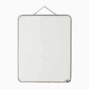 Vintage French Metal-Framed Mirror with Rounded Corners and Chain, 1940s