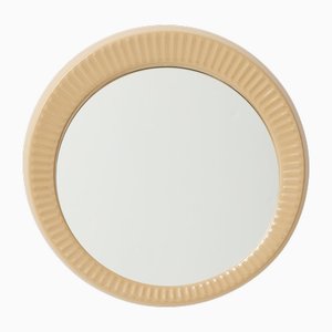 French Round Mirror with Beige Glazed Ceramic Frame, 1960s
