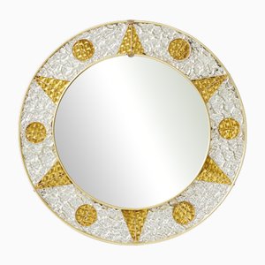 Miroir Circulaire avec Cadre en Métal Géométrique Estampé, France, 1960s