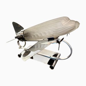 Sarsaparilla Airplane Lamp in Chromed Metal and Frosted Glass