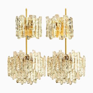 Ice Glass Light Fixtures, Two Wall Scones and Two Chandeliers attributed to J. T. Kalmar for Kalmar, 1960, Set of 4
