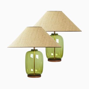 Bubble Glass Table Lamp with Silk Lampshade attributed to R. Houben, 1970