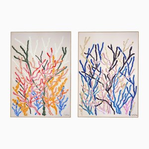 Romina Milano, Warm and Cool Corals Diptych, 2025, Mixed Media on Paper